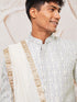 Men's Grey Silk Blend Indowestern, Kurta Pyjama And Dupatta Set