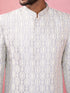 Men's Grey Jacquard Indo-Western Kurta with Cream Trousers