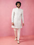 Men's Grey Jacquard Indo-Western Kurta with Cream Trousers