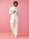 Men's Off White Ethnic Motif Woven-Design Thigh Length Indo-Western Set with Wide Leg Pant