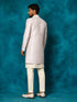 Men Purple Jacquard Silk Blend Indo-Western with Cream Kurta & Pant Set