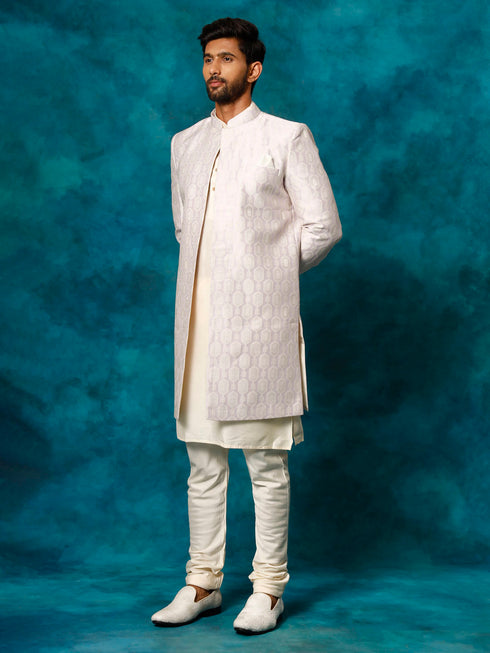 Men's Purple Imported Jacquard Indo With Kurta Pyjama Set