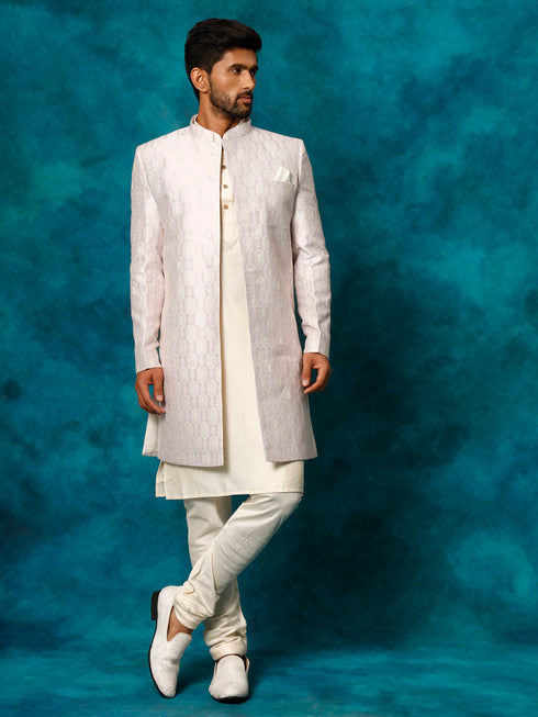 Men's Purple Imported Jacquard Indo With Kurta Pyjama Set