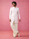 Off White Silk Blend Jacquard Indo Western Set for Men