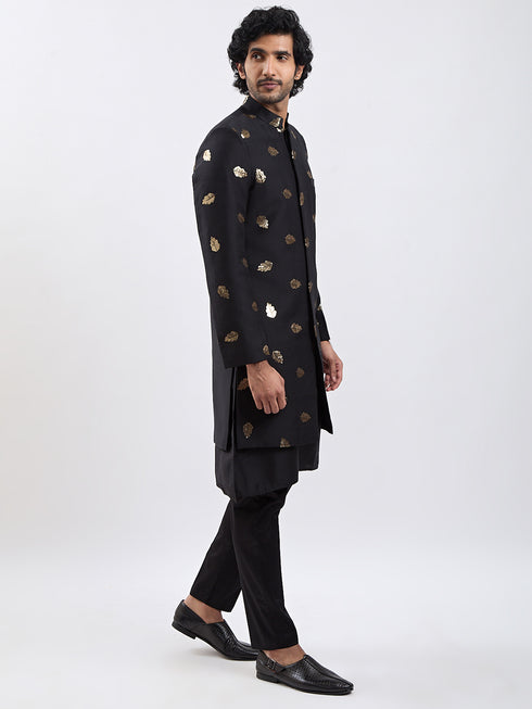 Men's Black Viscose Sherwani Set
