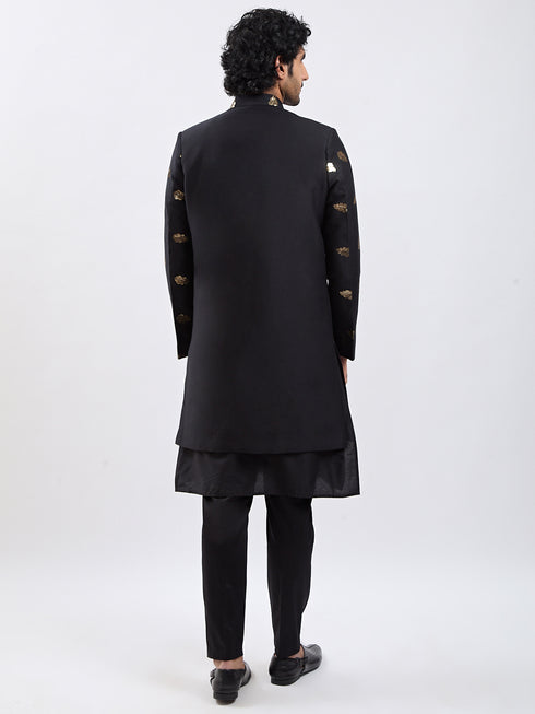 Men's Black Viscose Sherwani Set