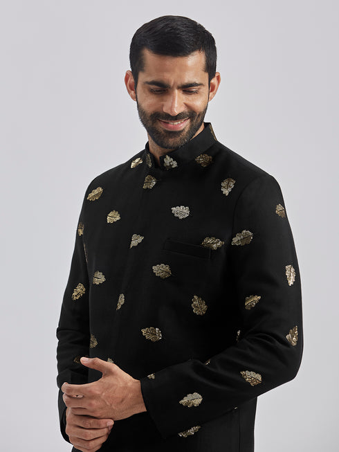 Men's Black Viscose Sherwani Set