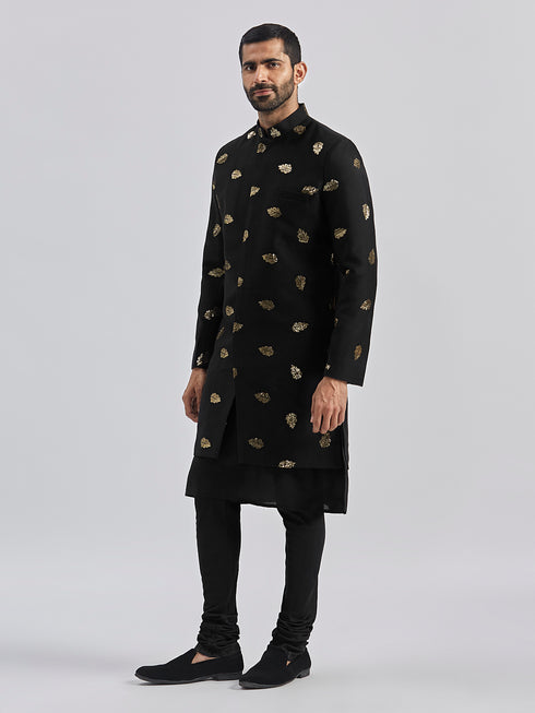 Men's Black Viscose Sherwani Set