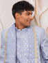 Men's Powder Blue Cotton Blend Indowestern Pant And Dupatta Set