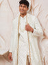 Men's White Cotton Blend Indowestern Pant And Dupatta Set