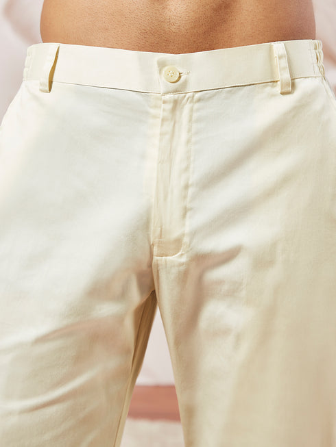 Men's White Cotton Blend Indowestern Pant And Dupatta Set