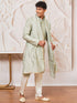 Men's Mint Green Cotton Blend Indowestern Pant And Dupatta Set
