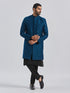 Men's Turquoise And Black Viscose Sherwani Set
