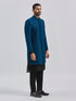 Men's Turquoise And Black Viscose Sherwani Set