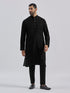 Men's Turquoise And Black Viscose Sherwani Set