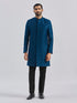 Men's Turquoise And Black Silk Blend Sherwani Set