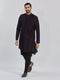 Men's Wine And Black Viscose Sherwani Set