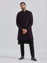 Men's Wine And Black Viscose Sherwani Set