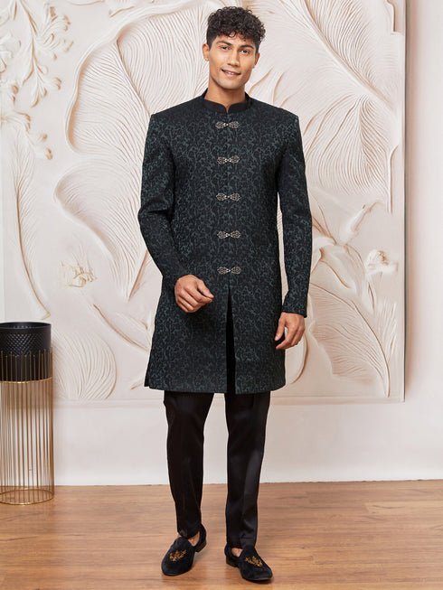 Men's Green Silk Blend Indowestern And Pant Set