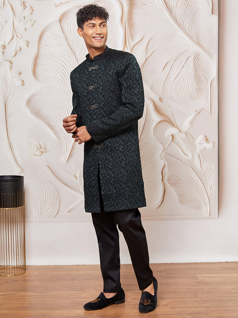 Men's Green Silk Blend Indowestern And Pant Set