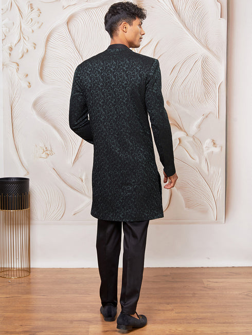 Men's Green Silk Blend Indowestern And Pant Set