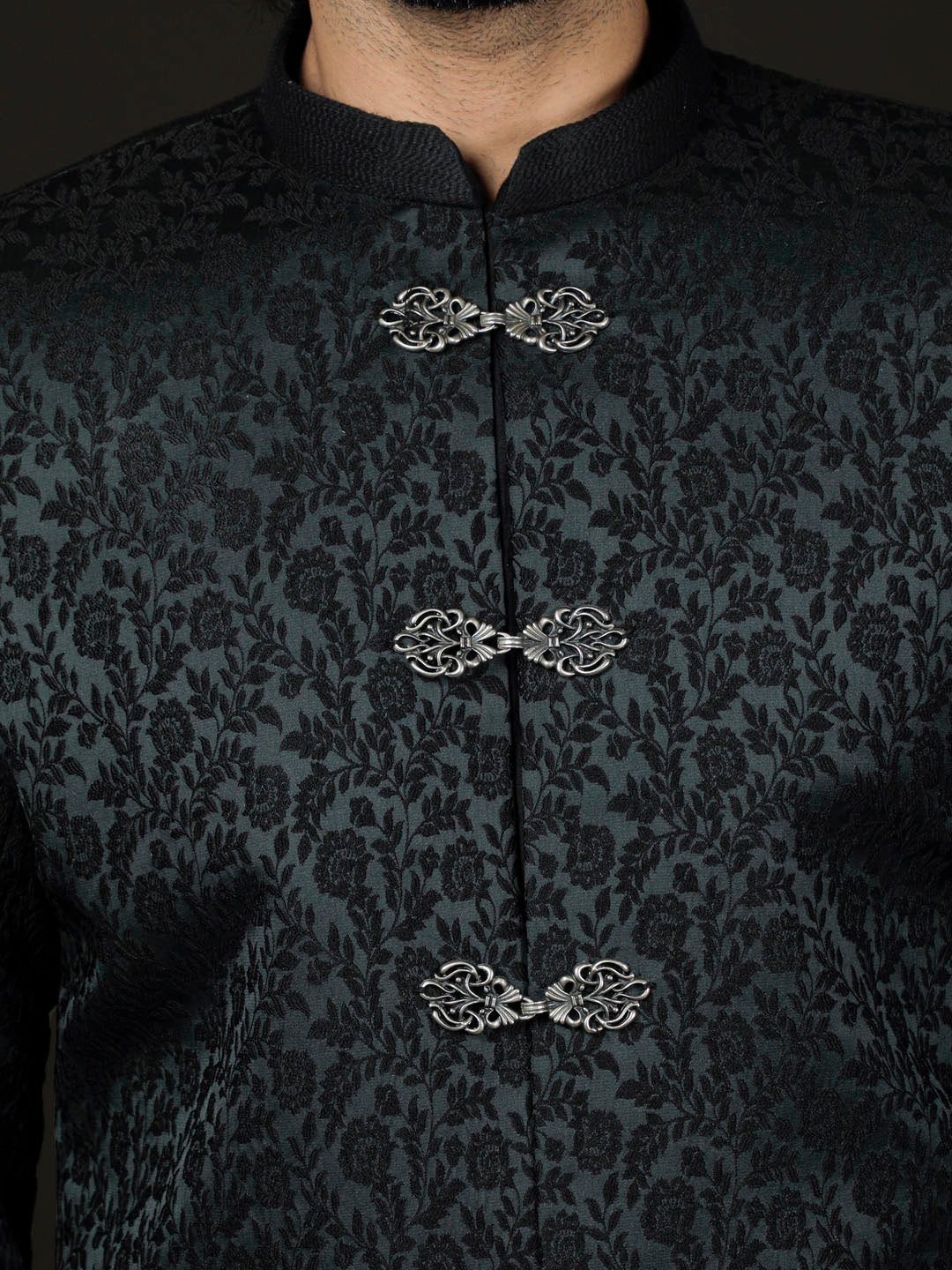 Men's Green Silk Blend Sherwani Set