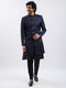 Men's Navy Blue And Black Viscose Sherwani Set