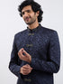 Men's Navy Blue And Black Viscose Sherwani Set