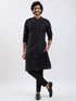 Men's Navy Blue And Black Viscose Sherwani Set