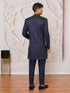 Men's Navy Blue Silk-Blend Floral Knee Length Indo Western Set with Pant