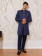 Navy Silk Blend Floral Jacquard Indo Western Set