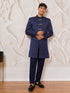 Navy Silk Blend Floral Jacquard Indo Western Set