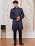 Men's Navy Blue Silk Blend Indowestern And Pant Set