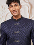 Men's Navy Blue Silk Blend Indowestern And Pant Set