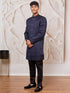 Men's Navy Blue Silk Blend Indowestern And Pant Set