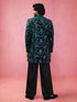 Men Dark Green Floral Thread Work Indo Western Set
