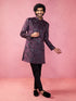 Men's Maroon Velvet Indo-Western Kurta with Black Cotton Lycra Pyjama