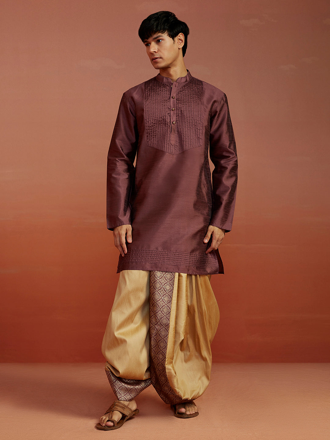 Men's Purple Silk Blend Sherwani Set