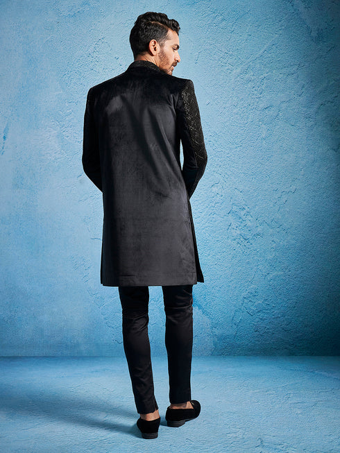 Men's Black Velvet Sherwani Set