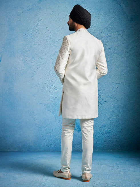 Men's Cream Silk Blend Sherwani Set