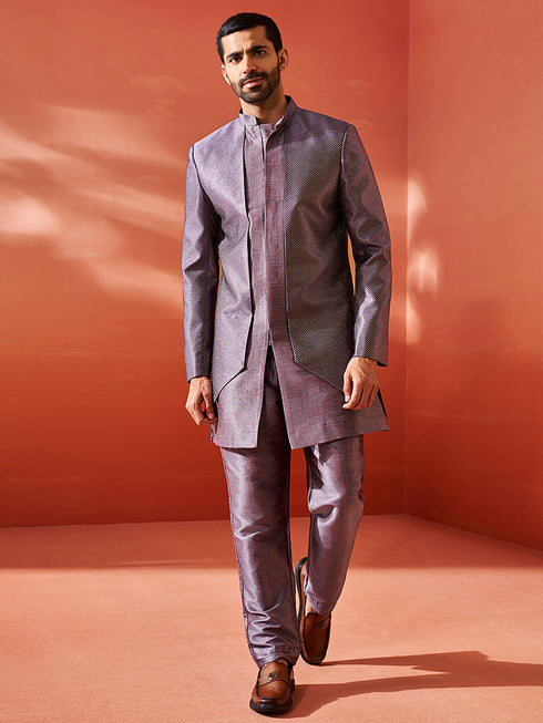 Men's Purple Silk Blend Sherwani Set