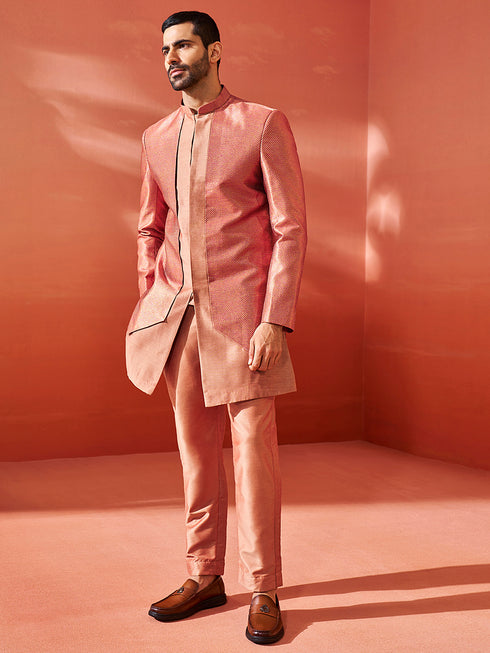 Men's Rust Silk Blend Sherwani Set