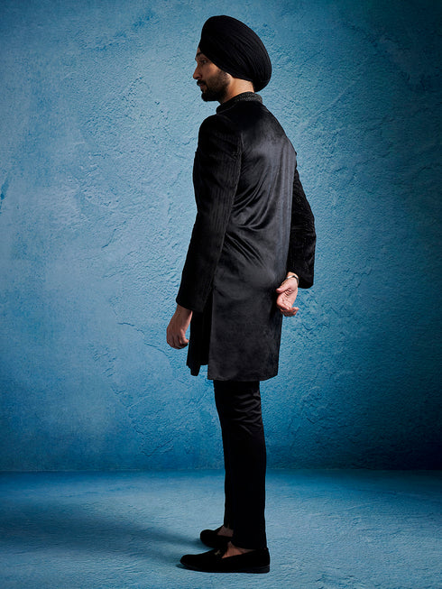 Men's Black Velvet Sherwani Set