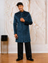 Men Bottle Green Stone & Cutdana Work Velvet Indo-Western with Cream Wide Leg Palazzo Set