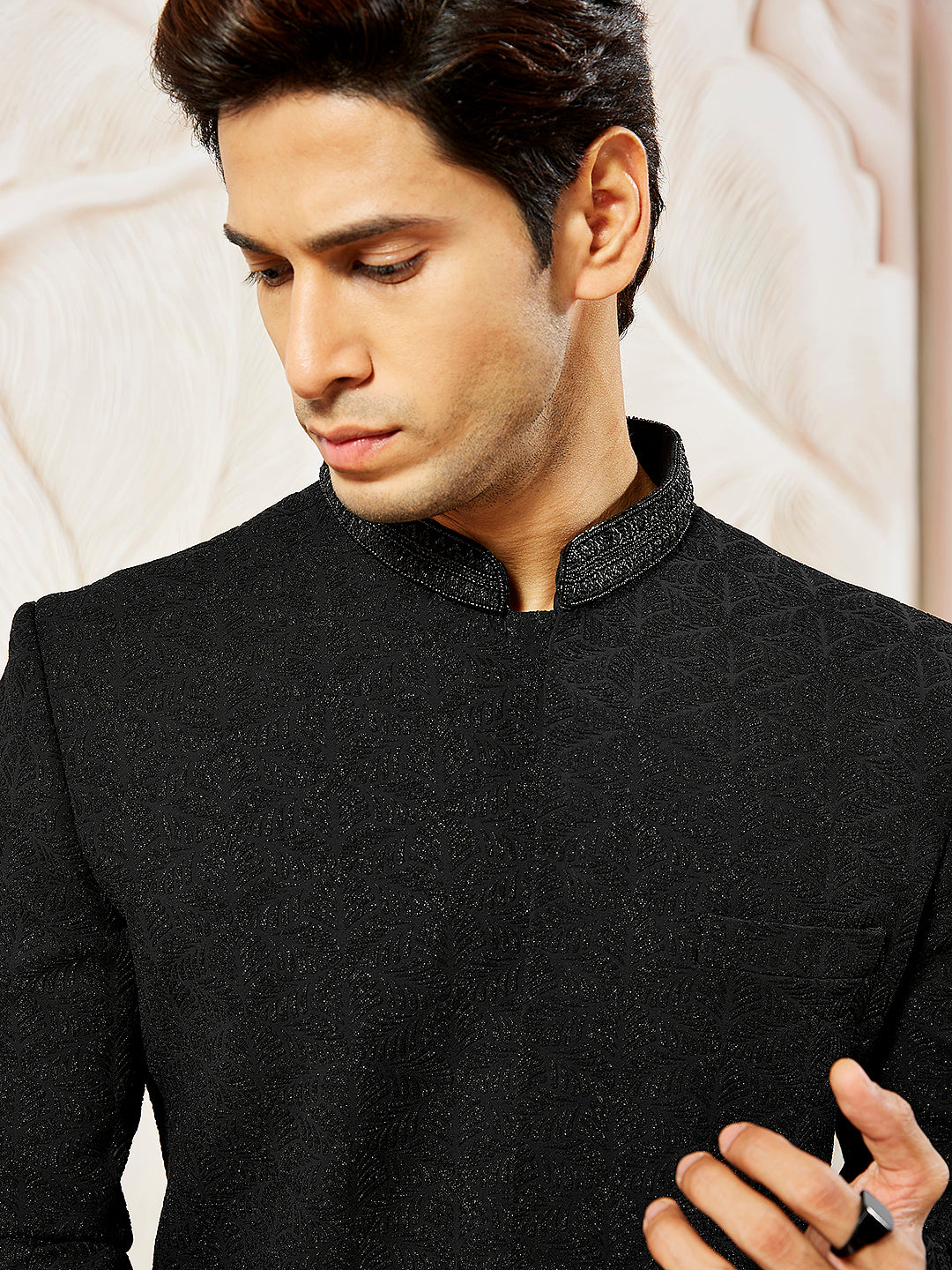 Men's Black Silk Blend Indo Western