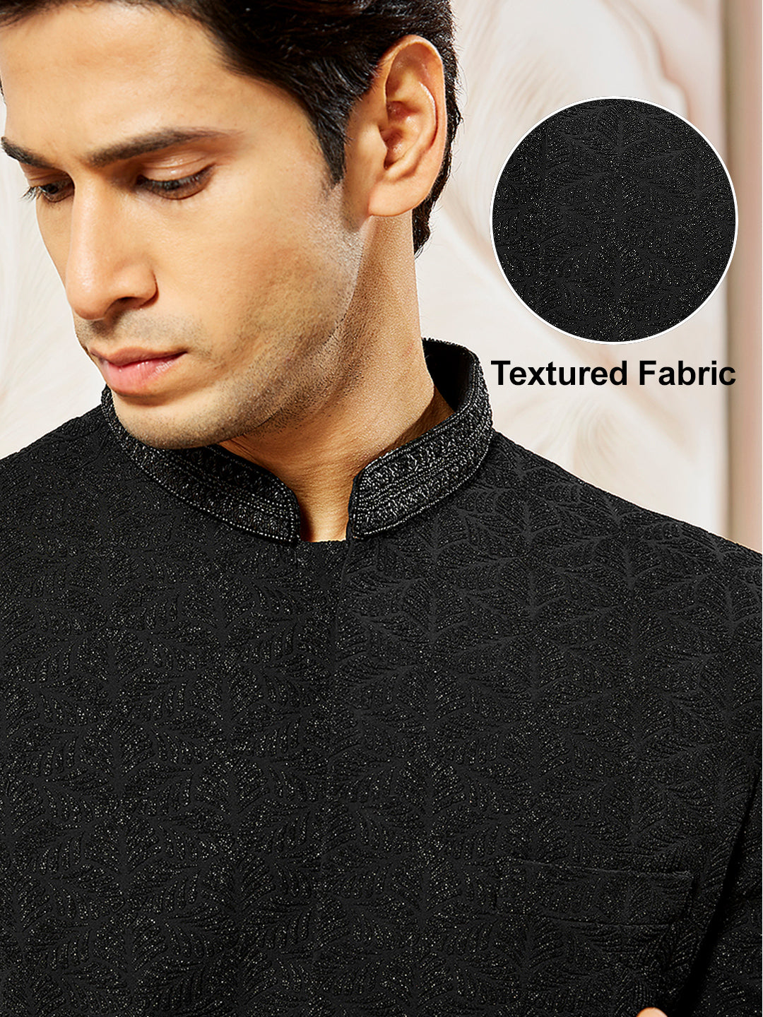 Men's Black Silk Blend Indo Western And Pant Set