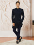 Navy Blue Abstract Indo Western Set in Imported Suiting