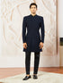 Men's Navy Blue Silk Blend Indo Western And Pant Set
