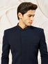 Men's Navy Blue Silk Blend Indo Western And Pant Set