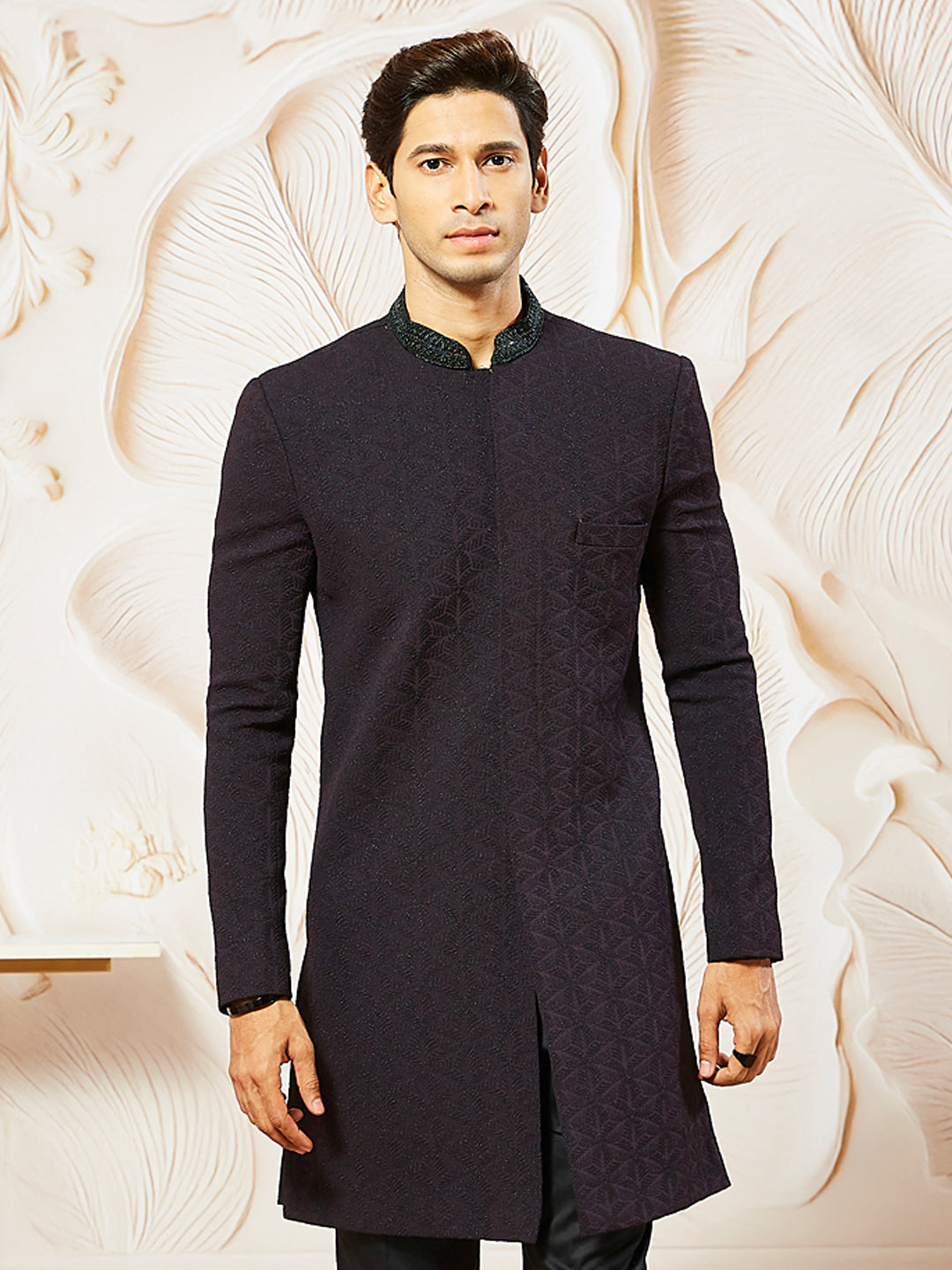 Men's Wine Silk Blend Indo Western